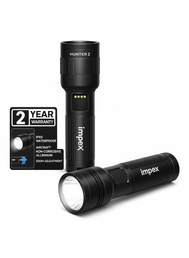 Impex Hunter Z Rechargeable Tactical LED Flashlight IPX5 Zoom - Image 1